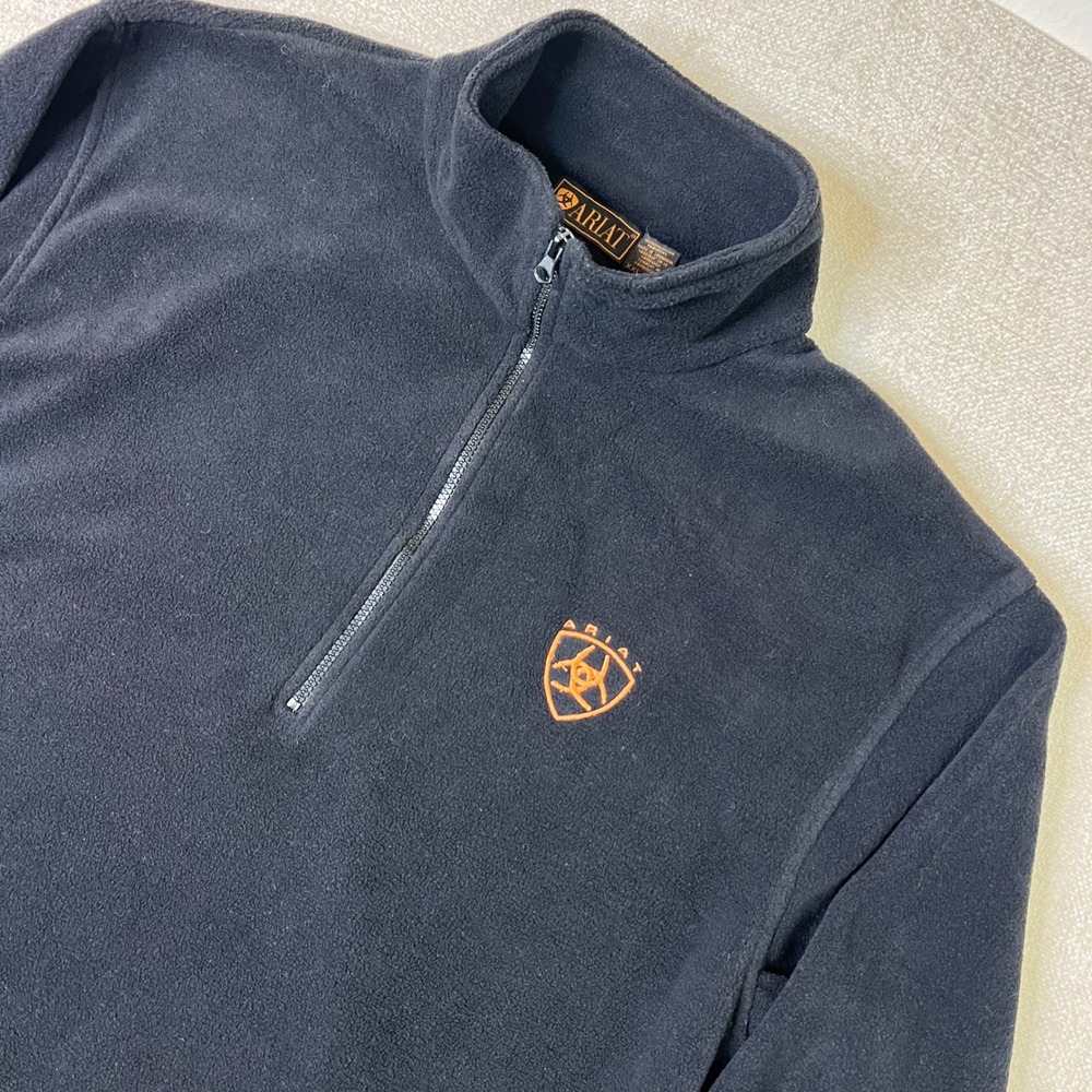 Ariat Mens XXL Black Fleece Quarter Zip Pullover Jacket Orange Logo Mock Neck - Picture 3 of 9